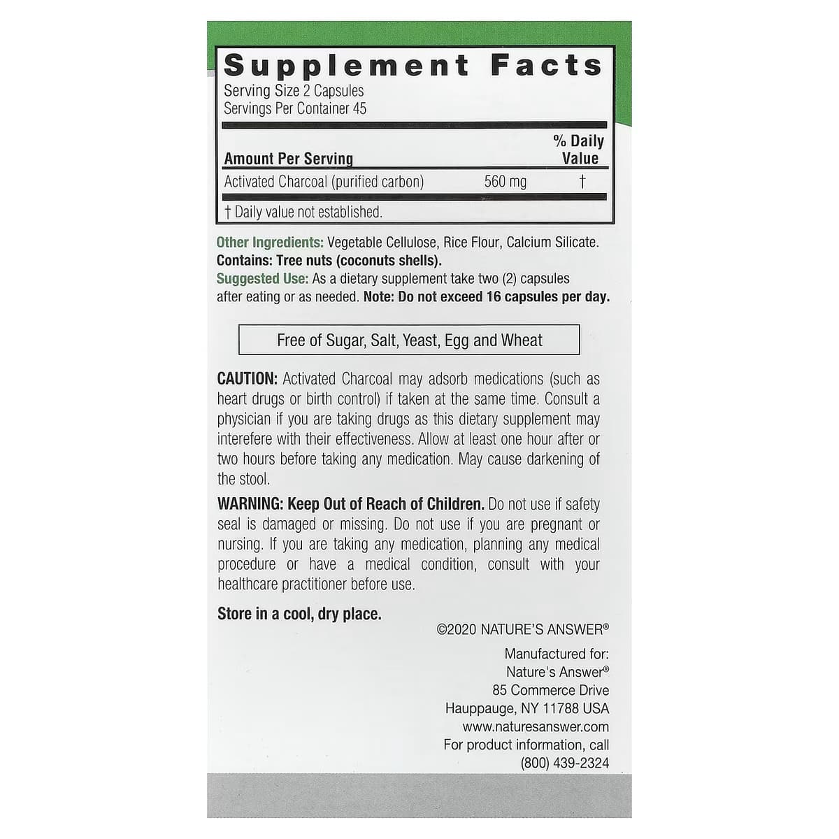 Nature's Answer - Charcoal - 90 Vcaps