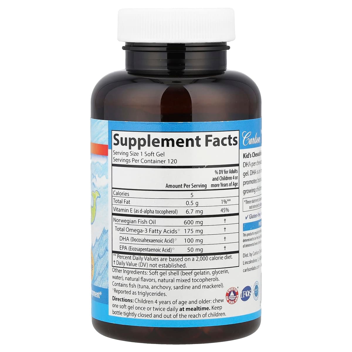 Carlson Labs - Kids Gummies DHA, 100mg Appelsin - 120 Gummier