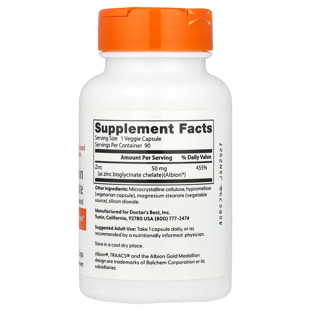 Doctor's Best - High Absorption Zinc Bisglycinate - 90 Vcaps