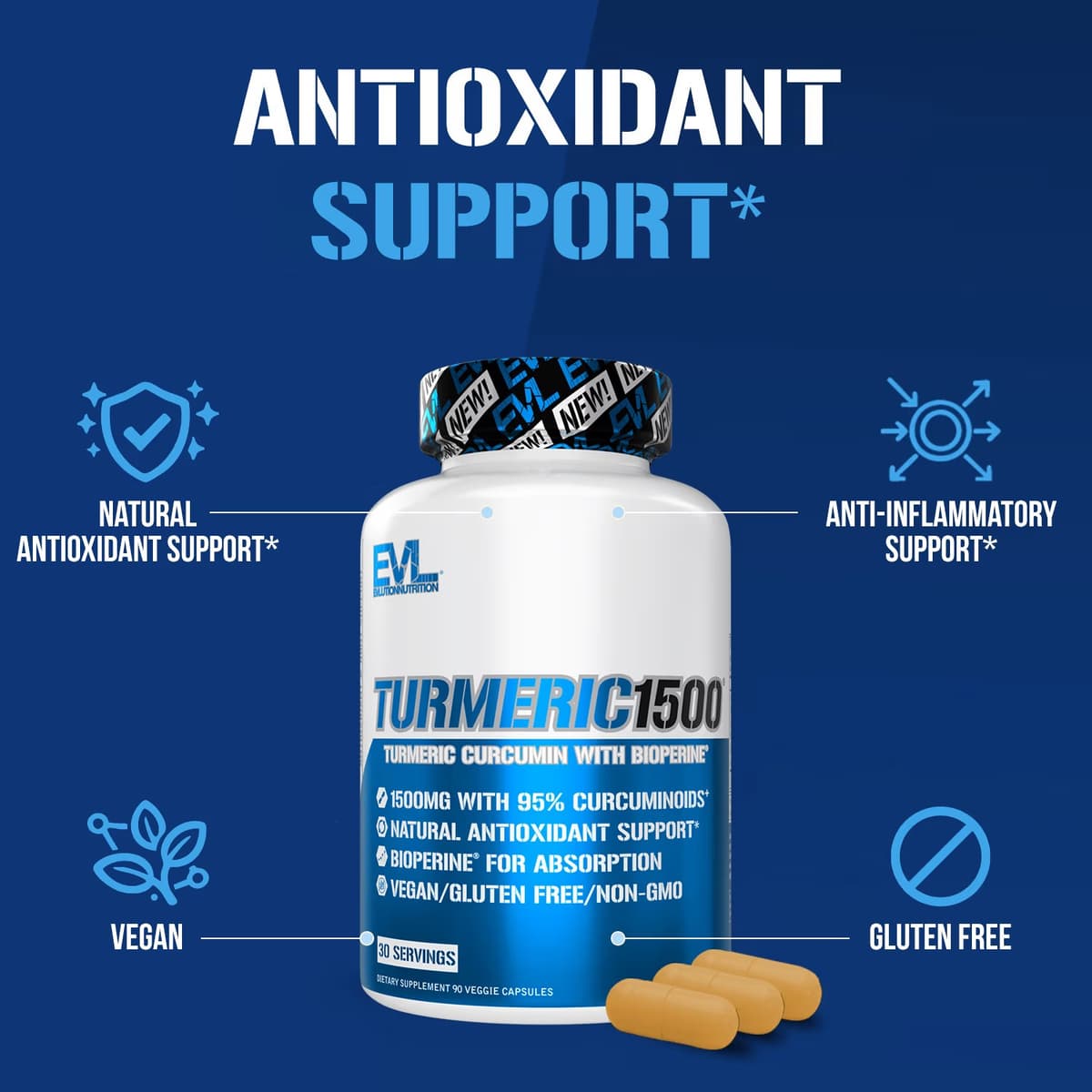 EVLution Nutrition - Turmeric Curcumin - 90 veggie capsules