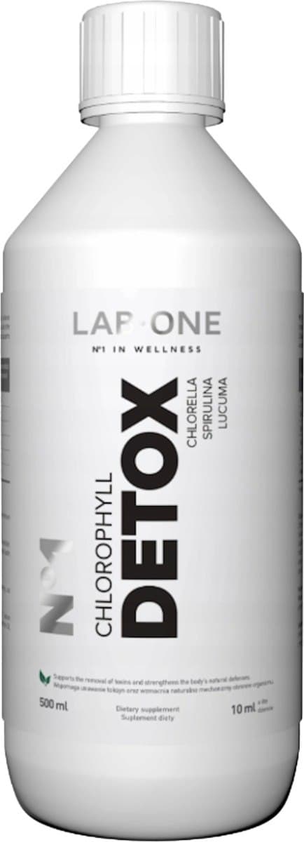 LAB ONE N°1 Chlorophyll Detox 500 ml – LAB ONE förpackning
