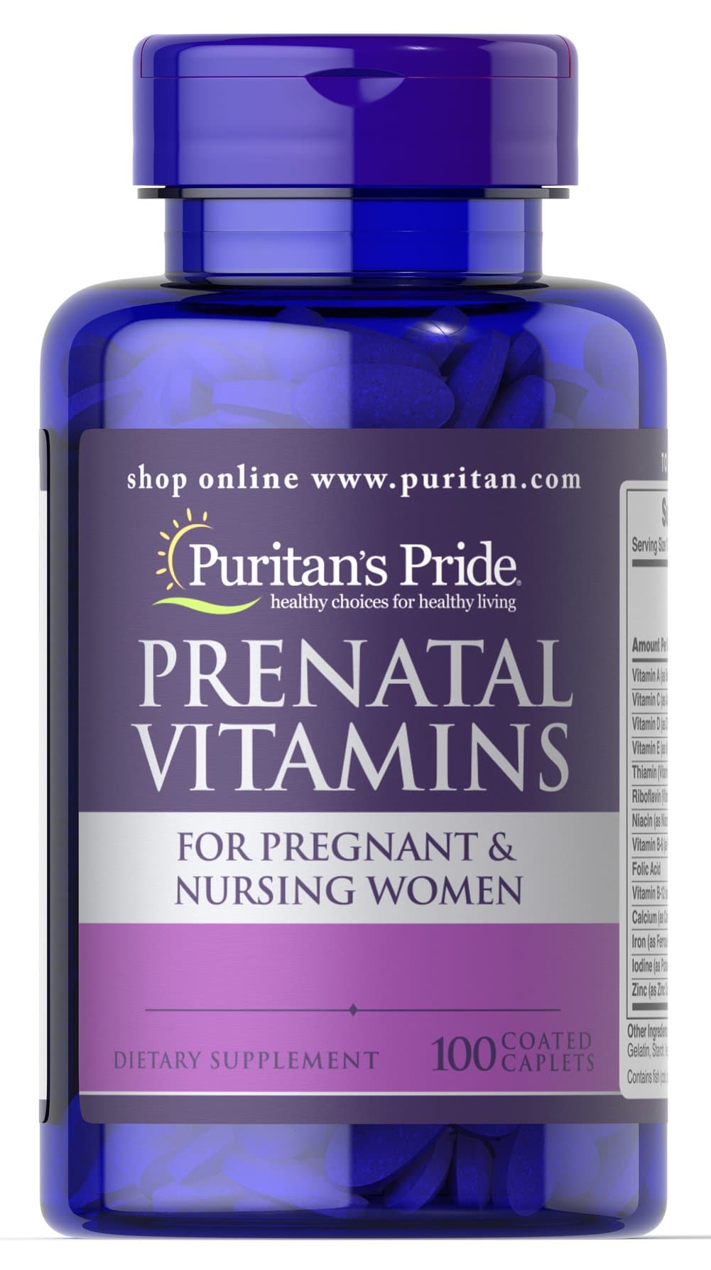 Puritan's Pride - Prenatal Vitamins - 100 Caplets – Puritan's Pride förpackning
