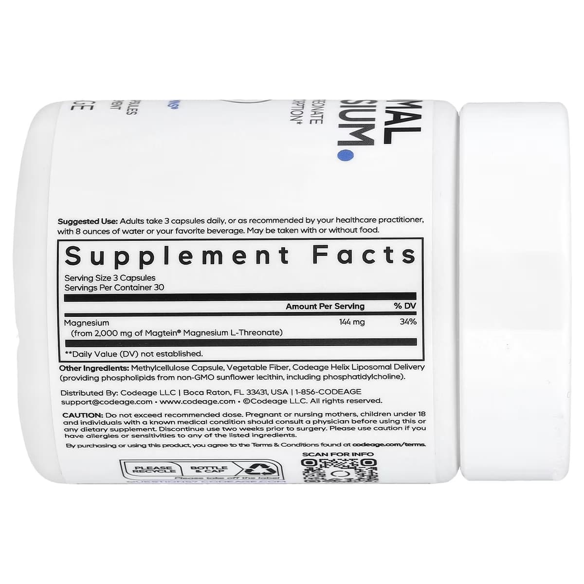 Codeage Liposomal Magnesium L-Threonate - 90 Vcaps - 90 Vegetabilske Kapsler