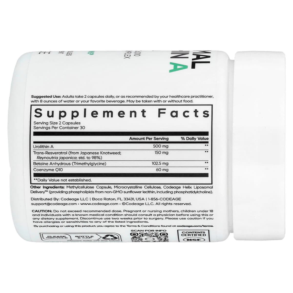 Codeage Liposomal Urolithin A - 60 Vcaps - 60 Vegetable Caps