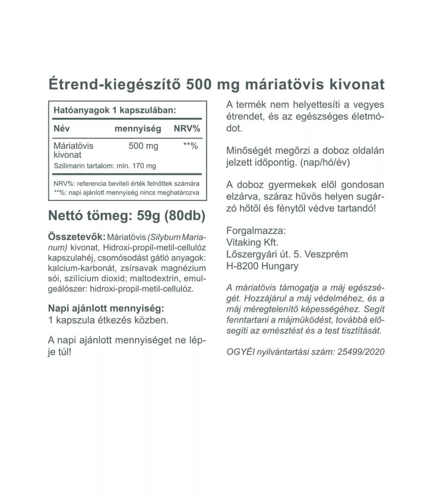 Vitaking - Milk Thistle Extract - 500mg