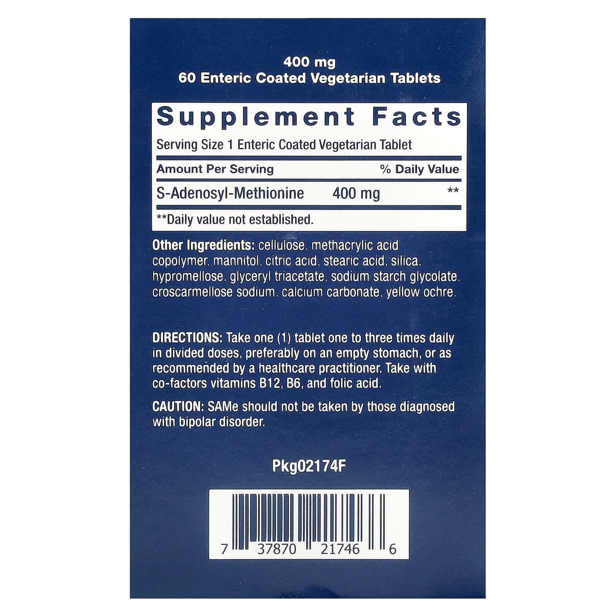 Life Extension - SAMe S-Adenosyl-Methionine, 400mg - 60 Enteric Coated Tabs
