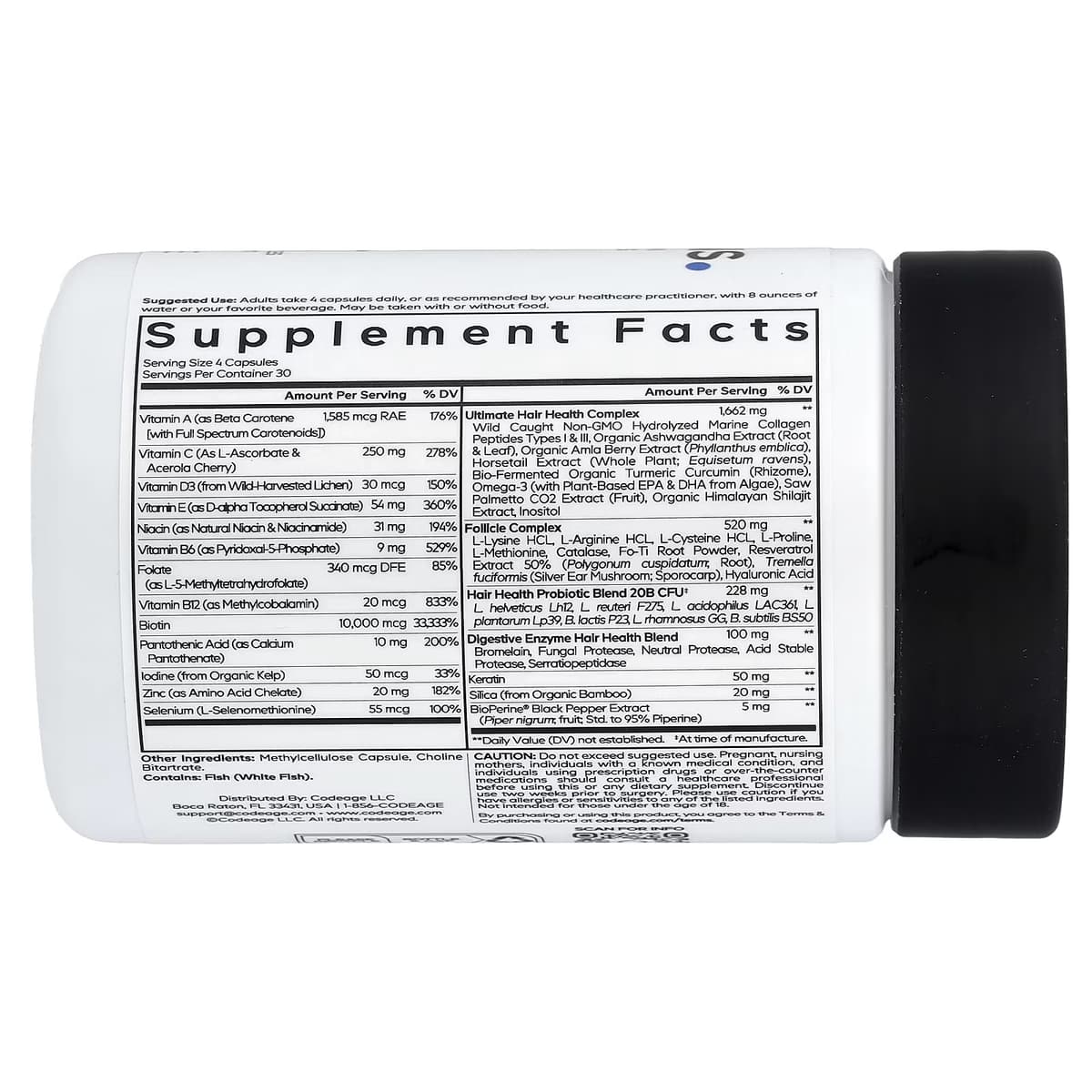 Codeage Hair Vitamins - 120 Vcaps - 120 Vegetable Caps