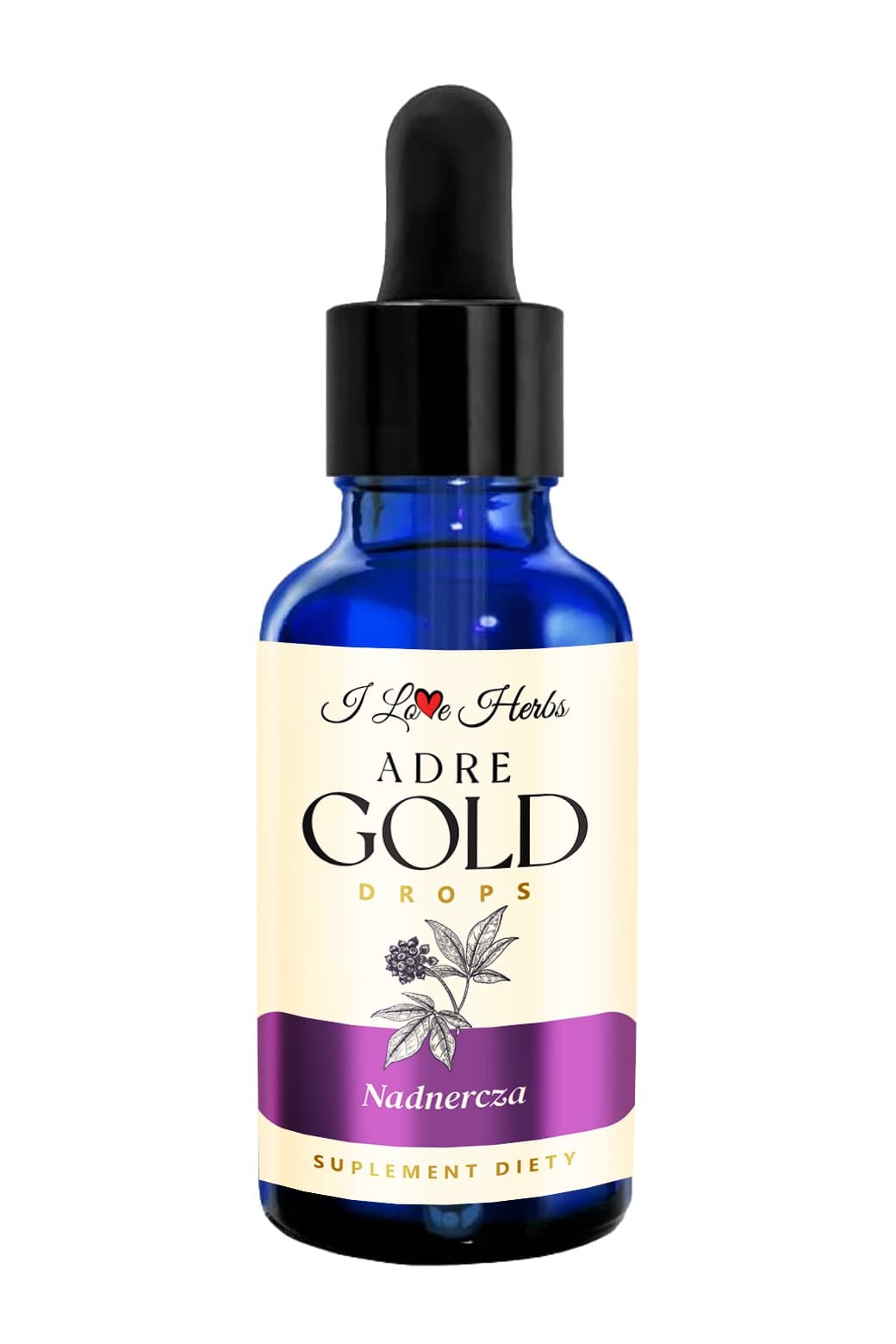 I Love Herbs - Adre Gold Drops - 30ml – I Love Herbs förpackning