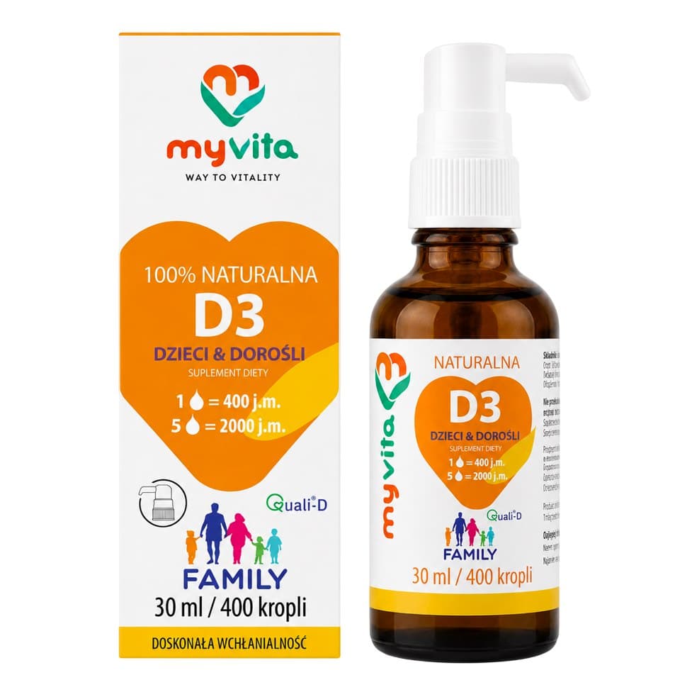 Myvita - Vitamin D3 Kids & Adults - 30ml / 400 Drops – MyVita förpackning