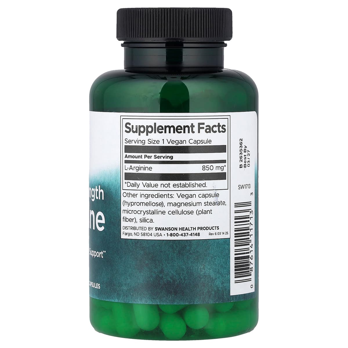 Swanson - L-Arginine Maximum Strength - 850mg (90 Caps)