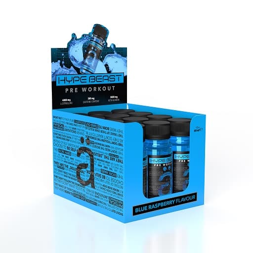 Nanosupps - Hype Beast shot - Blå hallon, 12 × 60 ml – Nanosupps förpackning