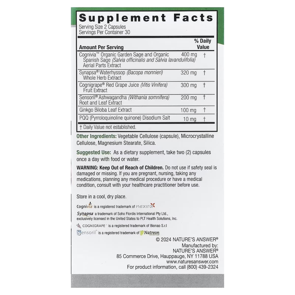 Nature's Answer - Cognimax - 60 Vcaps