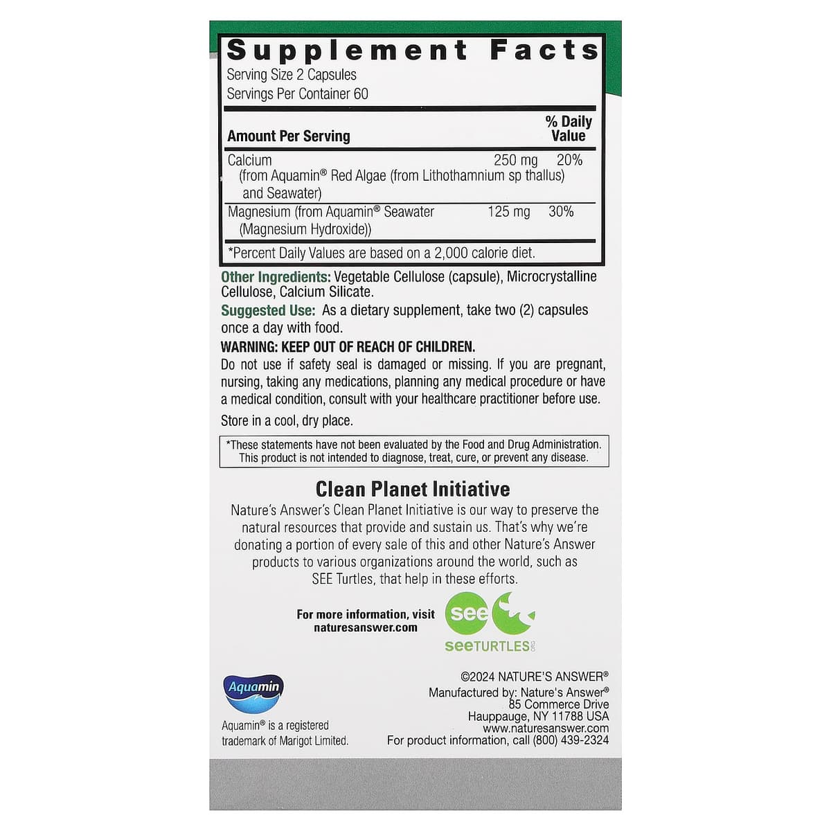 Nature'S Answer - Marine Based Calcium Magnesium - 120 Vcaps