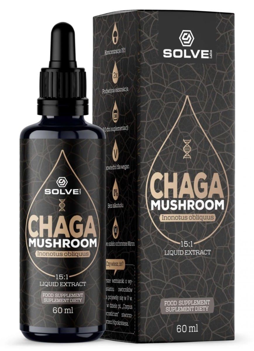 SOLVE Labs - Chaga Mushroom Liquid Extract - 60 ml – SOLVE Labs förpackning