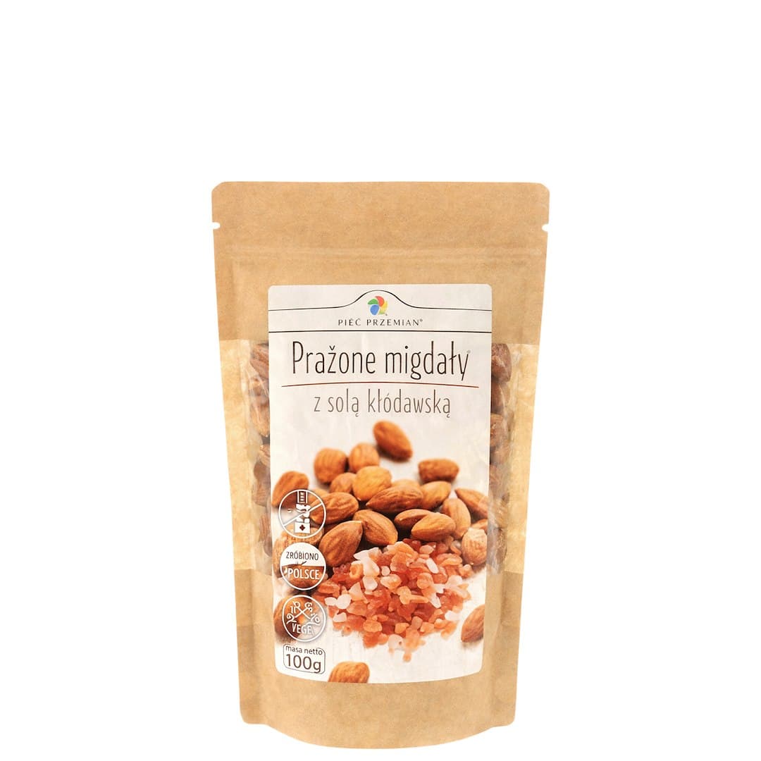 Pięć Przemian - Roasted Almonds with Kłodawa Salt 100g – Pięć Przemian förpackning