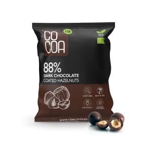 Bio Planet - CO COA Dark Chocolate Coated Hazelnuts - 70g – Bio Planet förpackning