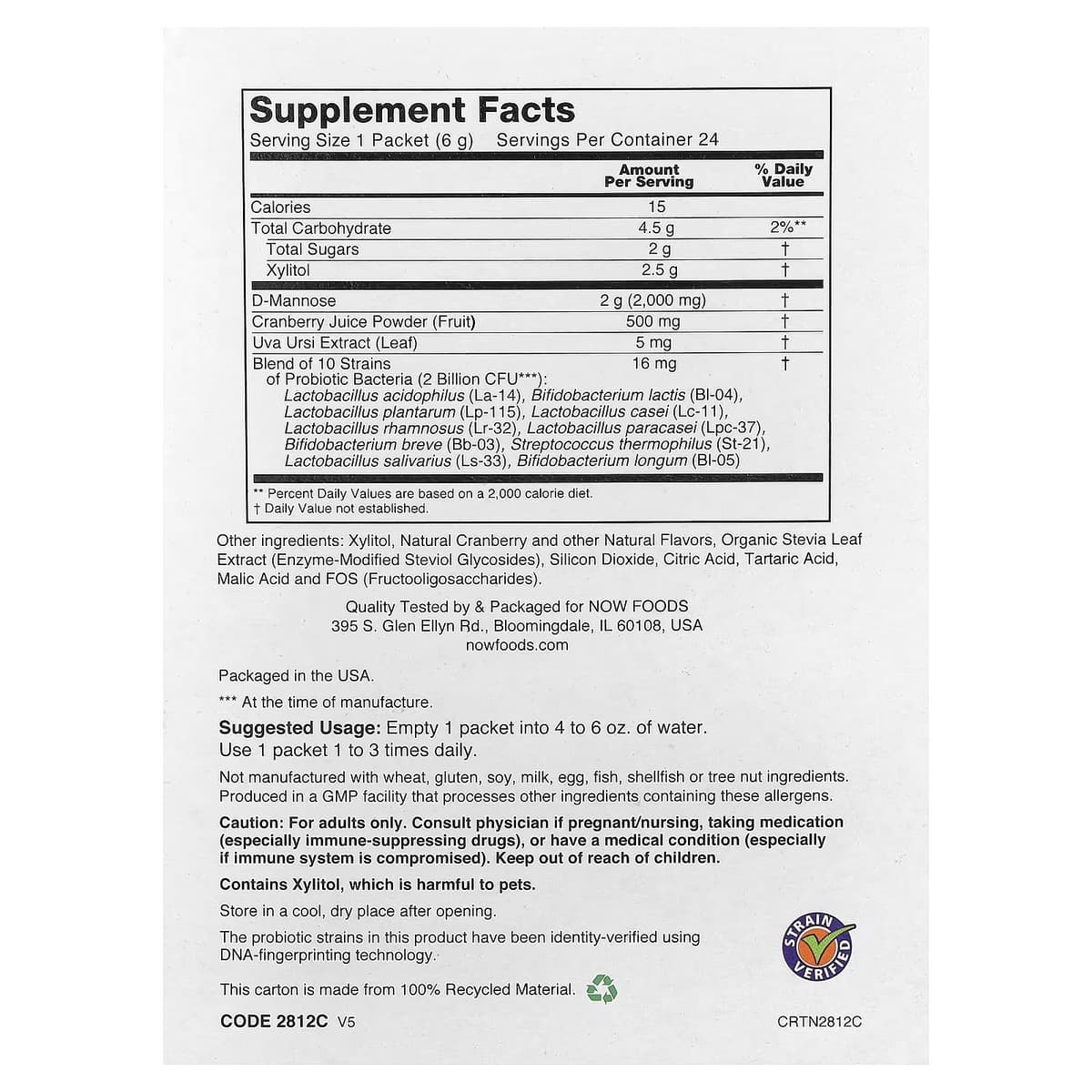 NOW Foods - Cranberry Mannose + Probiotics (24x6g)