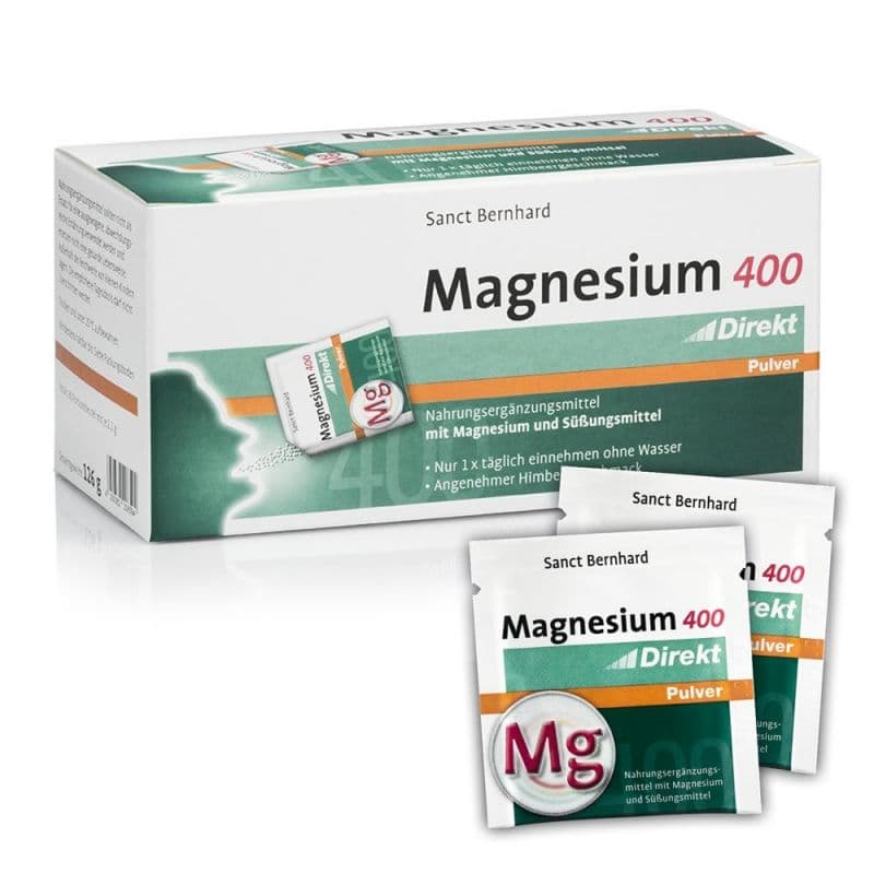Kräuterhaus Sanct Bernhard - Magnesium 400 Direct Powder (Raspberry - 400mg) – Kräuterhaus Sanct Bernhard förpackning