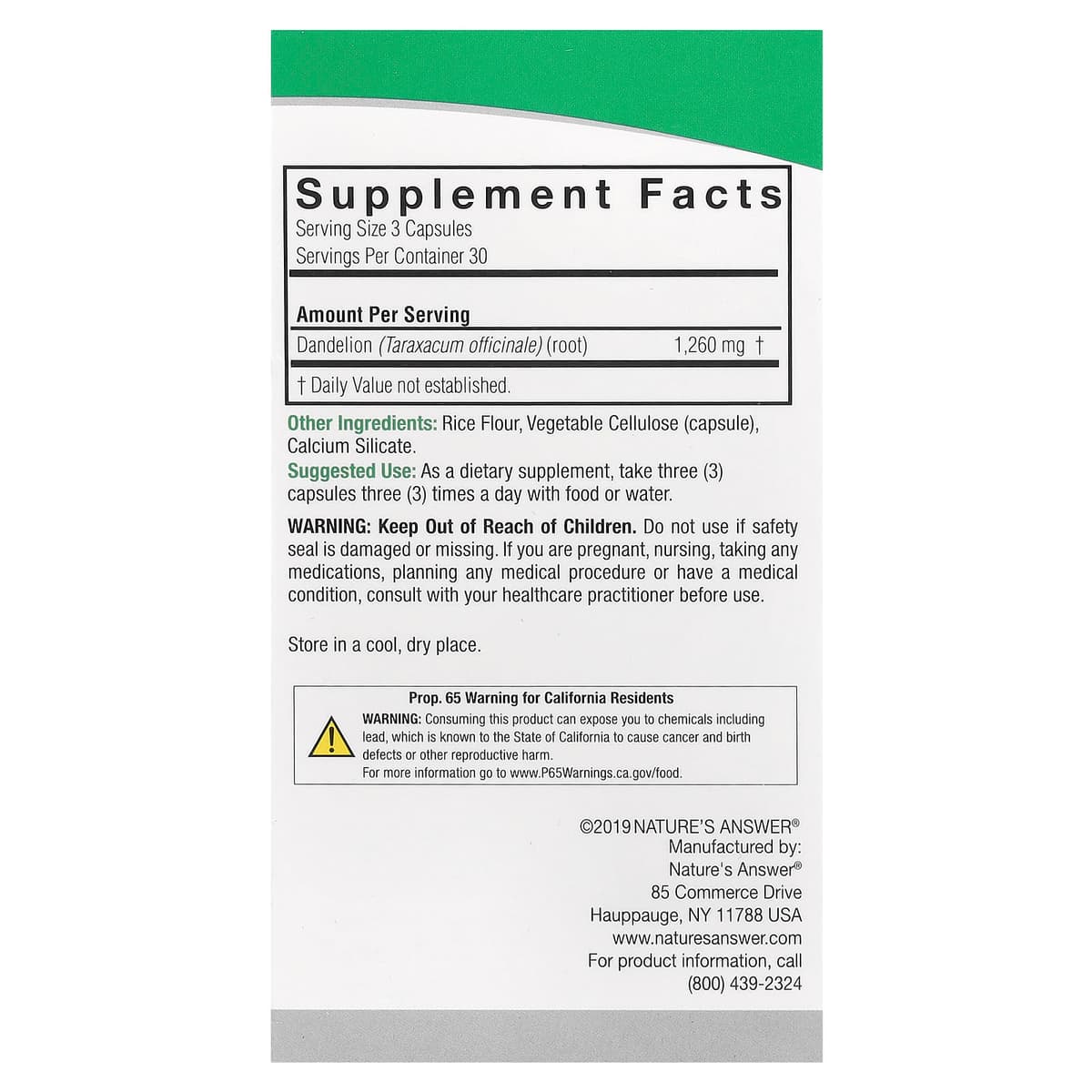 Nature's Answer - Dandelion Root - 90 Vcaps