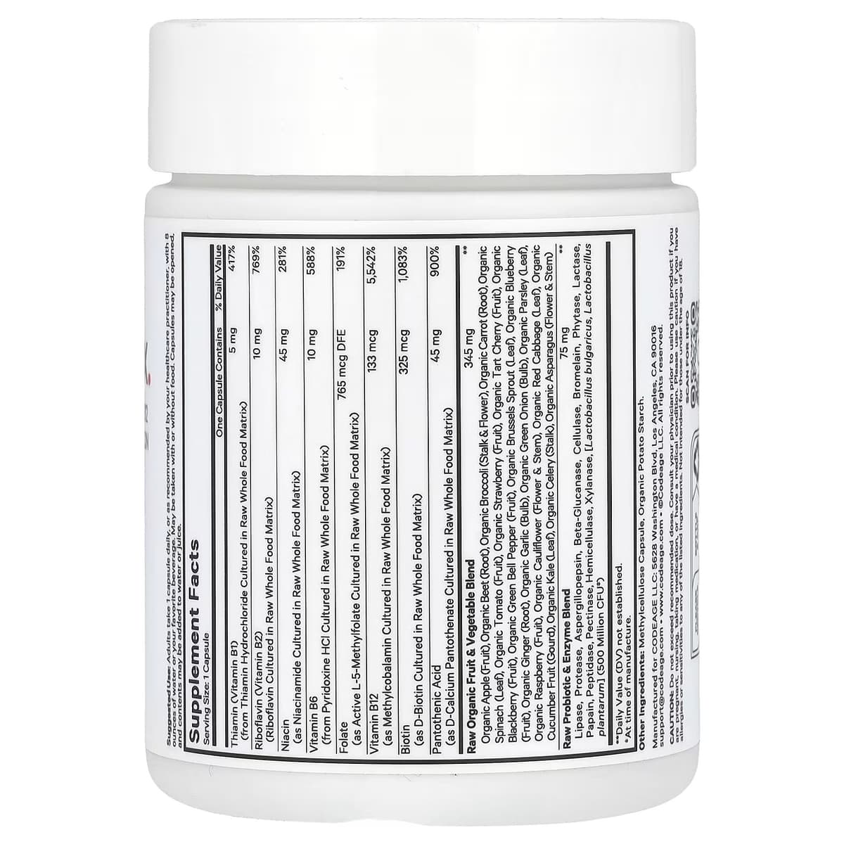 Codeage Raw Vitamin B-Complex - 60 Vcaps - 60 Vegetable Caps