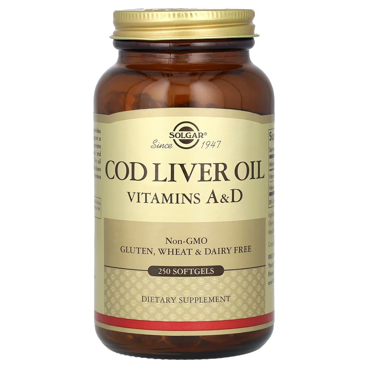 Solgar - Torskleverolie Vitaminer A&D - 250 kapsler