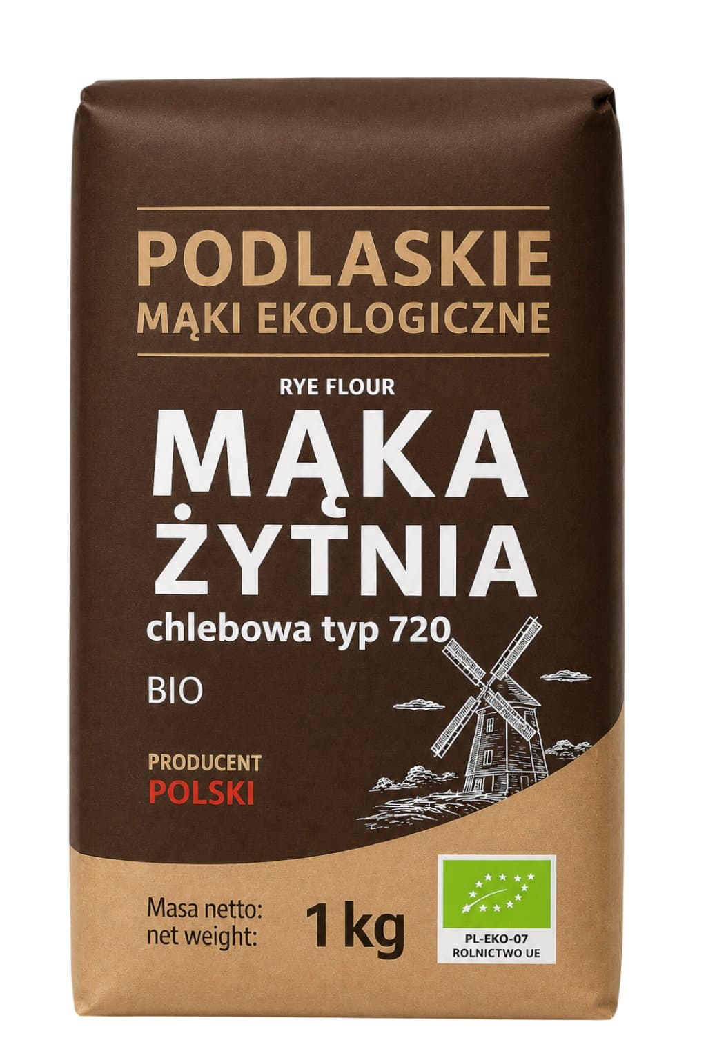 Podlaskie - Organic Rye Bread Flour Type 720 1kg – Podlaskie förpackning