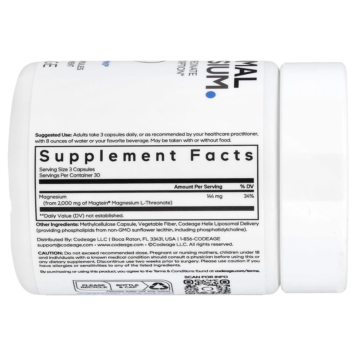 Codeage Liposomal Magnesium L-Threonate - 90 Vcaps - 90 Vegetabilske Kapsler