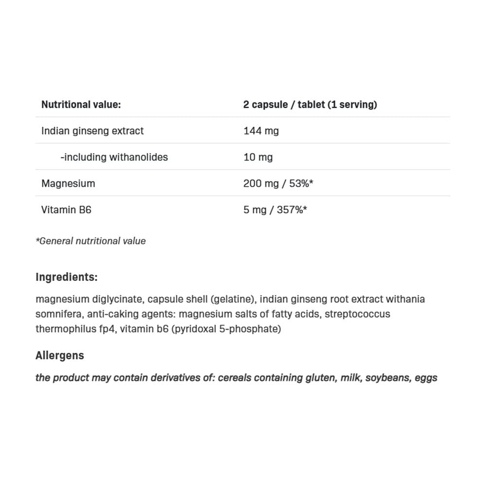 Allnutrition - Magnesium + Ashwagandha + B6 (P-5-P) - 100 Kapselia