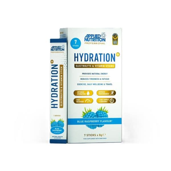 Applied Nutrition - Hydration + Electrolyte & Vitamin Powder Blue Raspberry 56g – Applied Nutrition förpackning