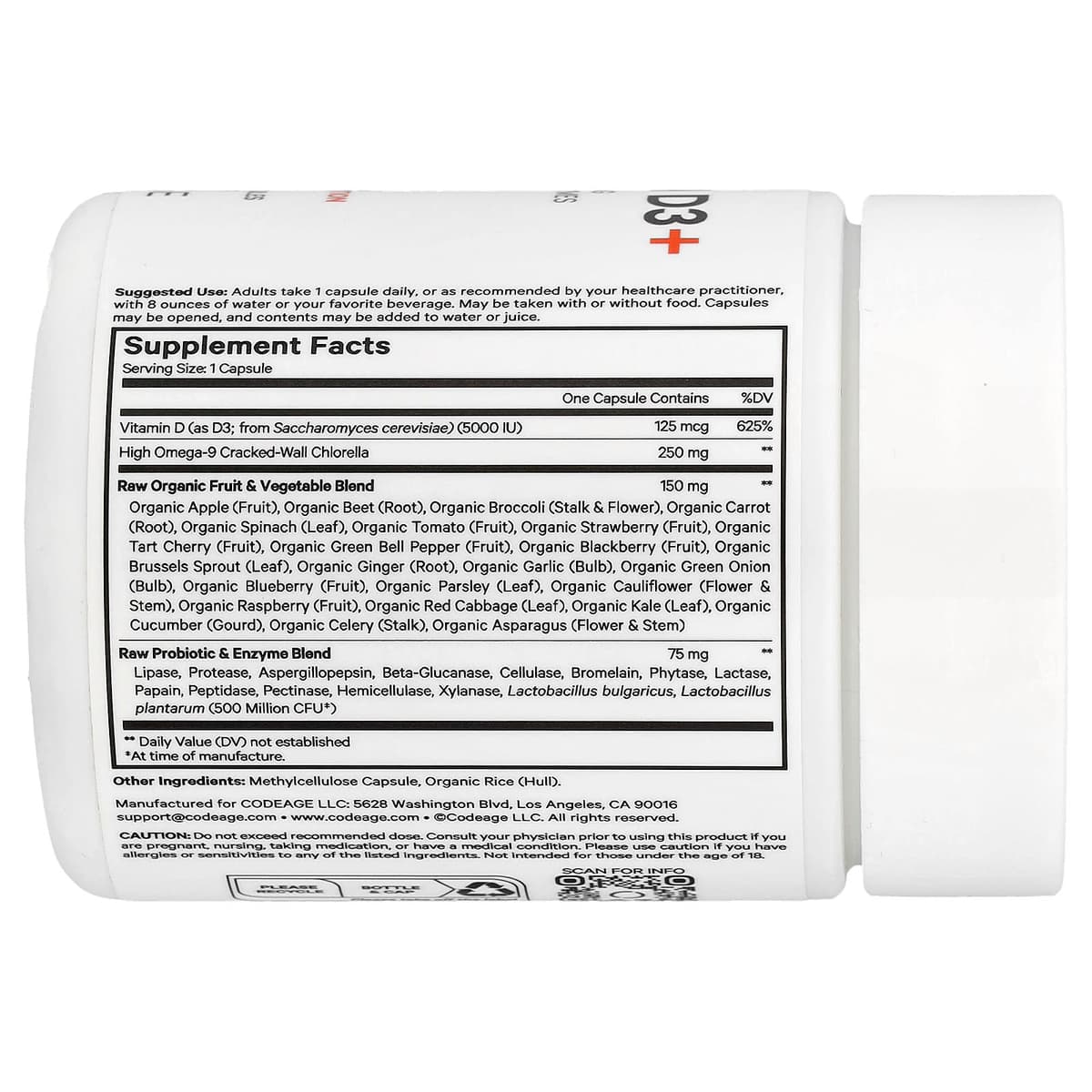 Codeage Raw Vitamin D3+ - 60 Vcaps - 60 Vegetable Caps