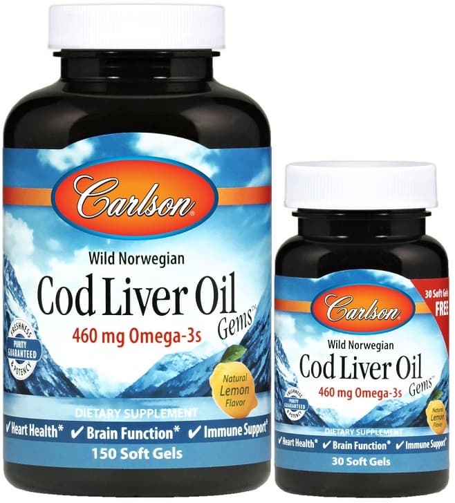 Carlson Labs - Wild Norwegian Cod Liver Oil Gems - 150 + 30 Sgels – Carlson Labs förpackning