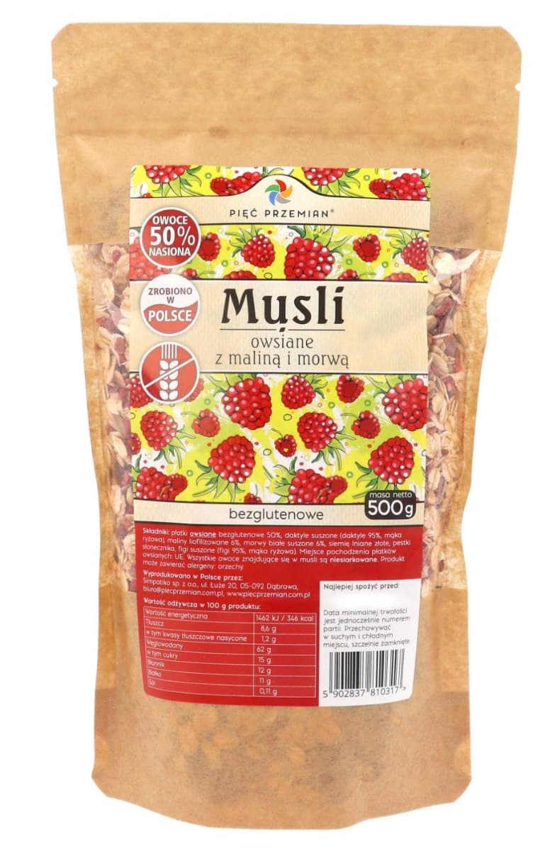 Pięć Przemian - Oat Muesli Raspberry Mulberry Gluten-Free 500g