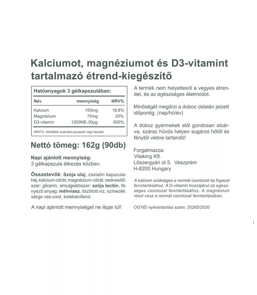 Vitaking - Calcium Magnesium Citrate + Vitamin D3 - 90 Sgels