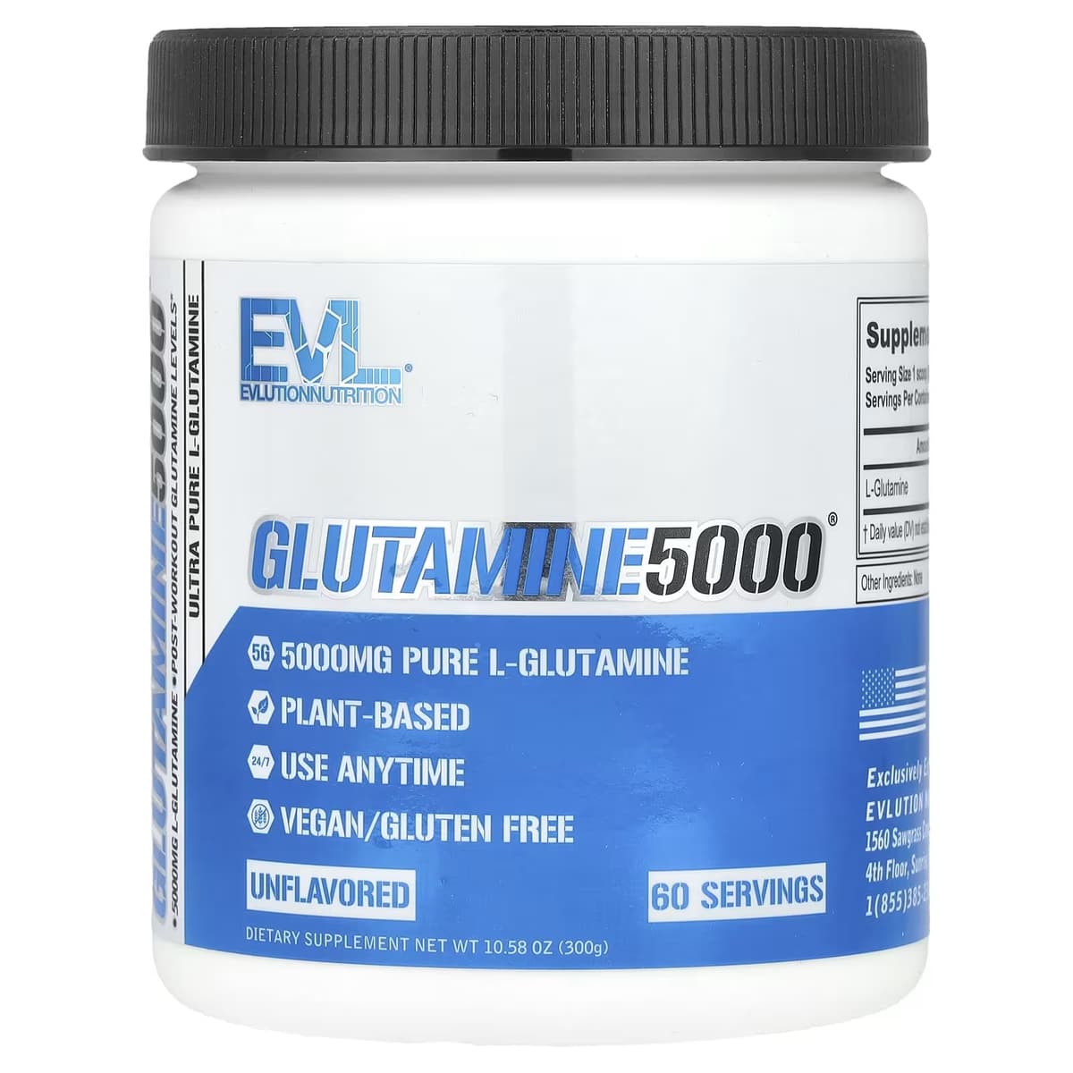 EVLution Nutrition - Glutamine 5000 - Unflavoured - 10.58 oz