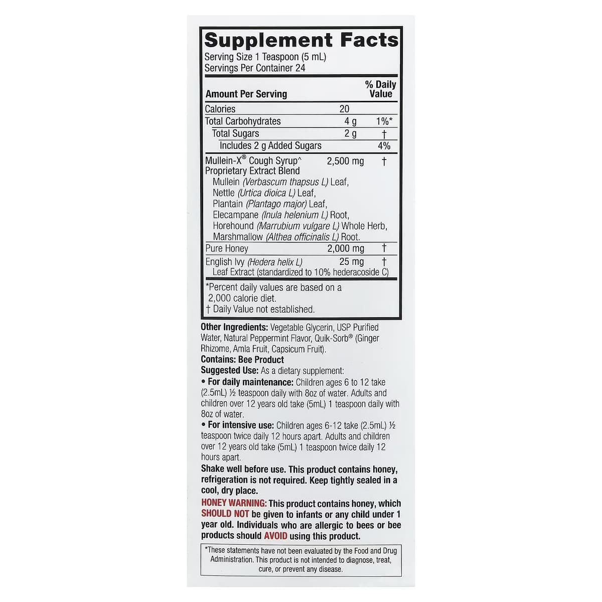 Nature's Answer - Mullein X Cough Syrup - 4 Fl oz | 120ml