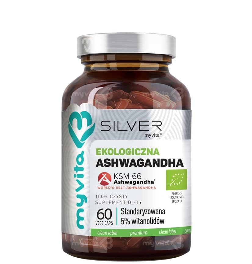 Myvita - Organic Ashwagandha KSM-66 (Standardized 5% Witanolides) - 60 Caps – MyVita förpackning