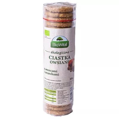 EkoWital - Ciastka owsiane z owocami i orzechami BIO 250 g – EkoWital förpackning