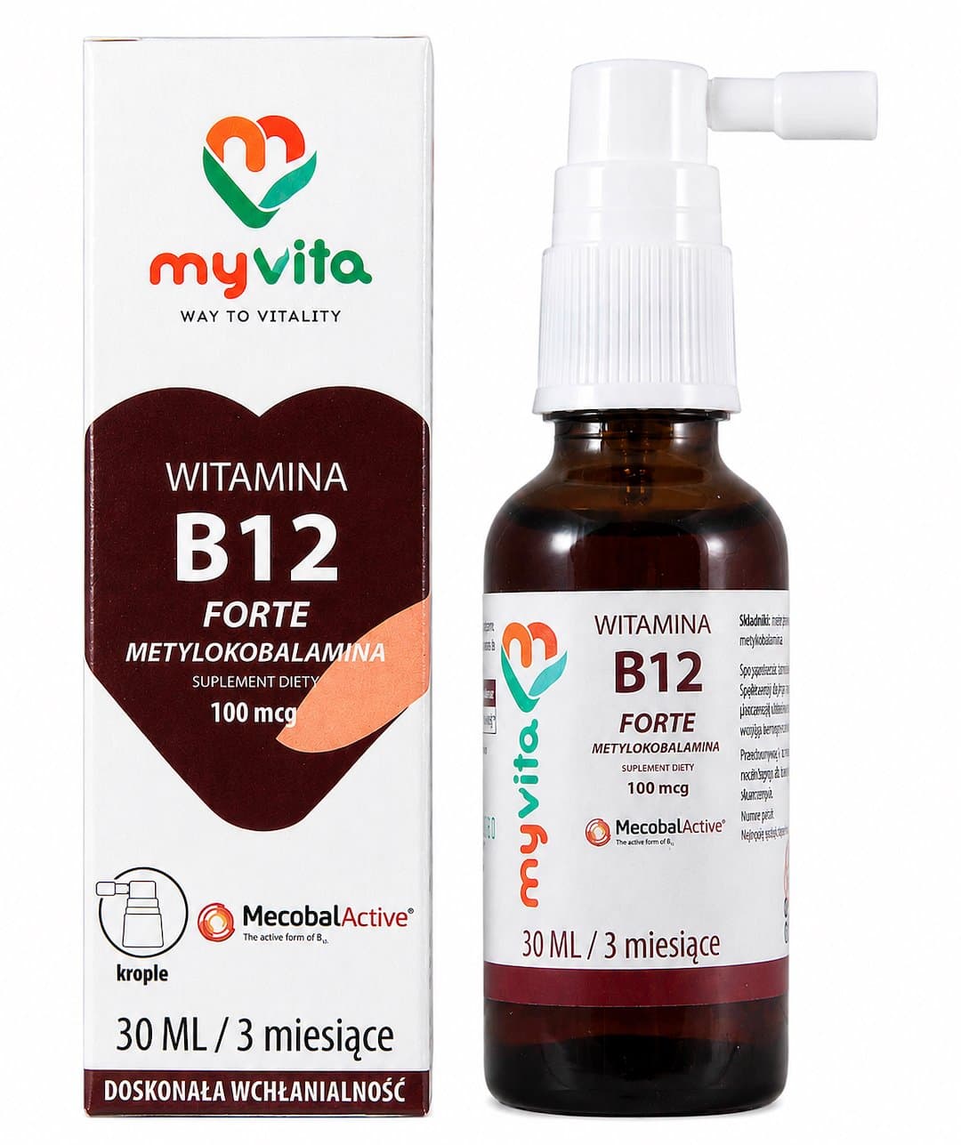 Myvita - Vitamin B12 Forte Methylcobalamin - 30ml – MyVita förpackning