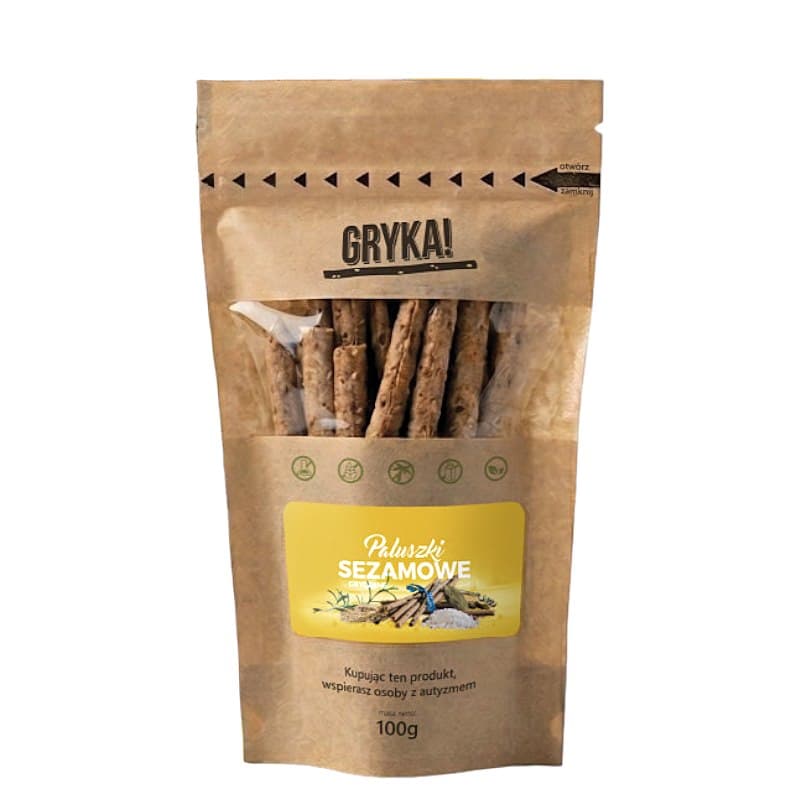 GRYKA! Paluszki gryczane sezamowe 100g DALEJ RAZEM – GRYKA! förpackning