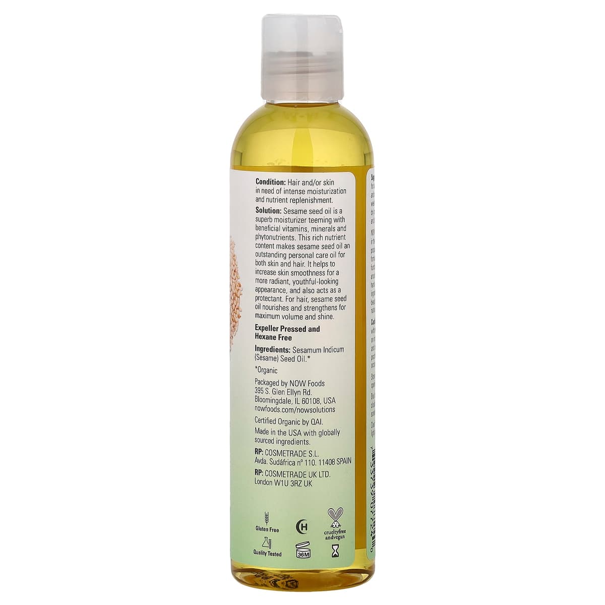 Now Foods - Organic Sesame Seed Oil - 237ml