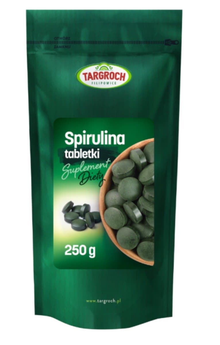 Targroch Spirulina 250mg w tabletkach 250g – Targroch förpackning