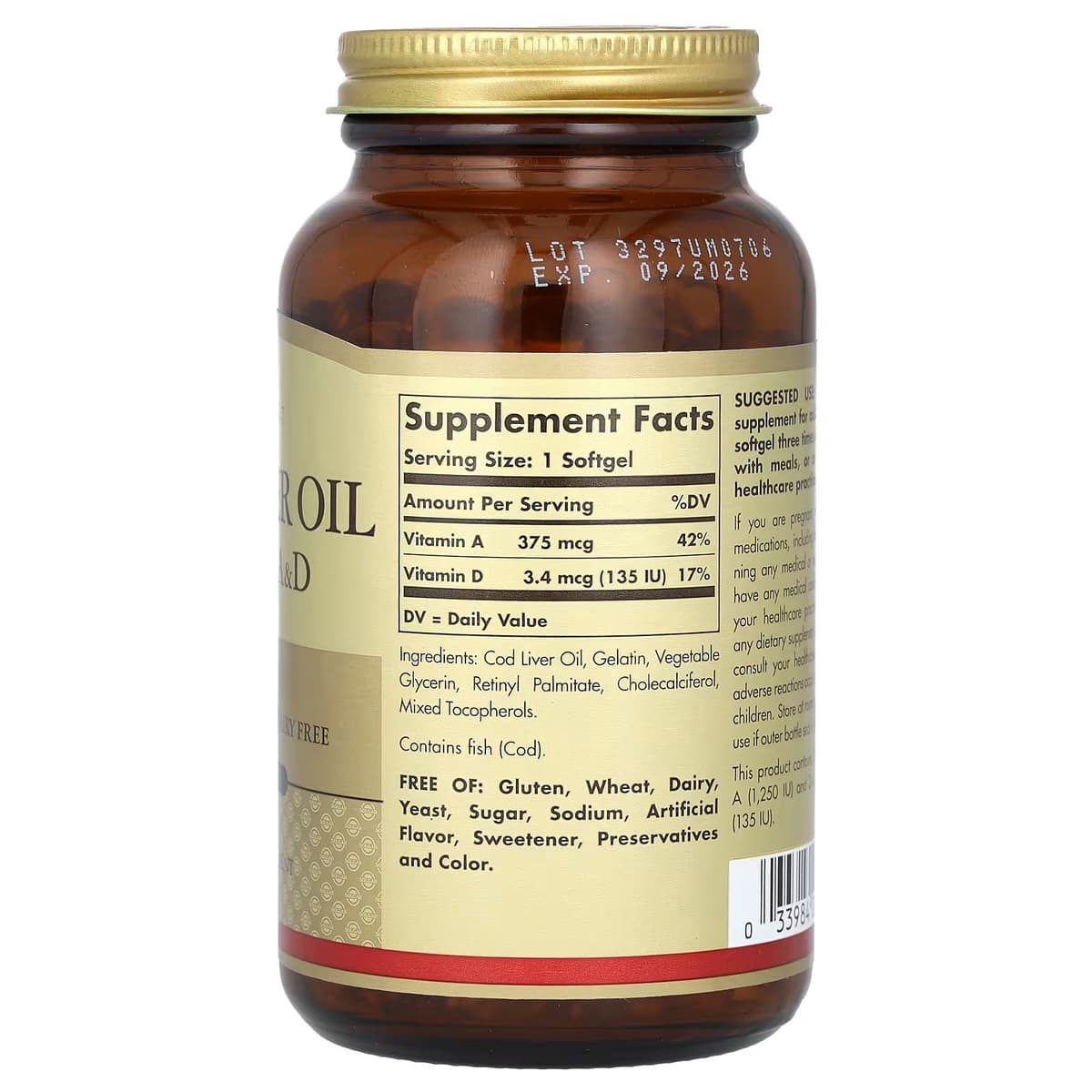 Solgar - Torskleverolie Vitaminer A&D - 250 kapsler