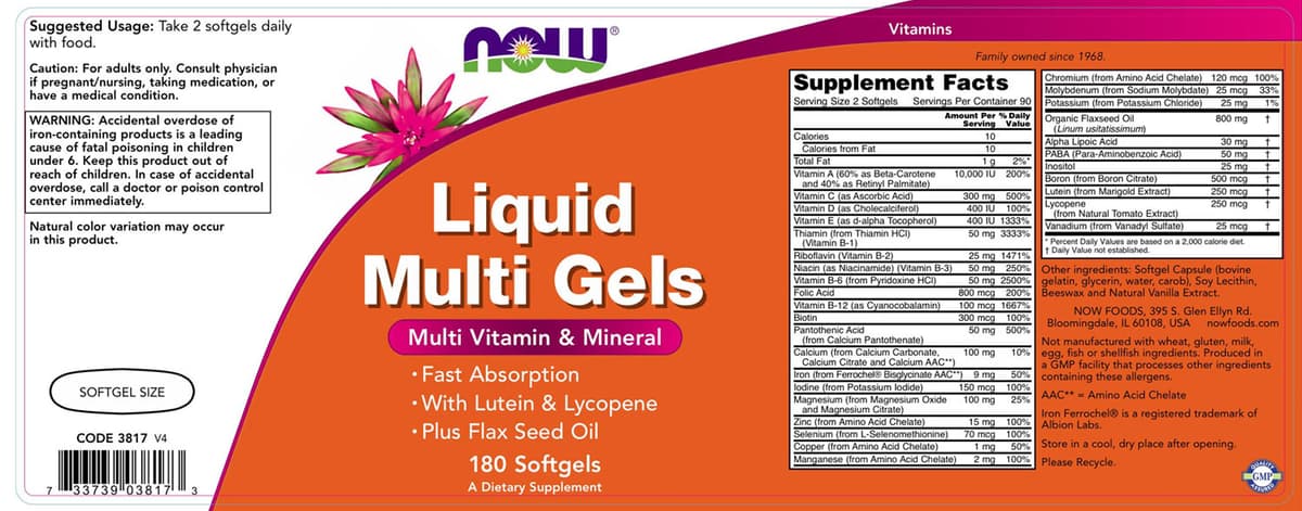 NOW Foods - Liquid Multi Gels - 180 Sgels