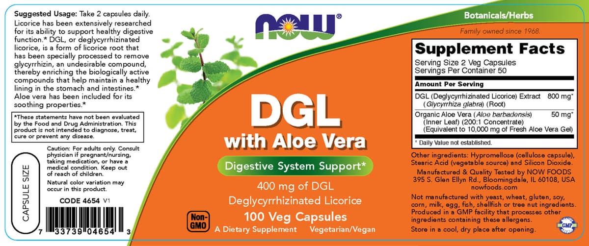 NOW Foods - DGL With Aloe Vera - 100 Vcaps
