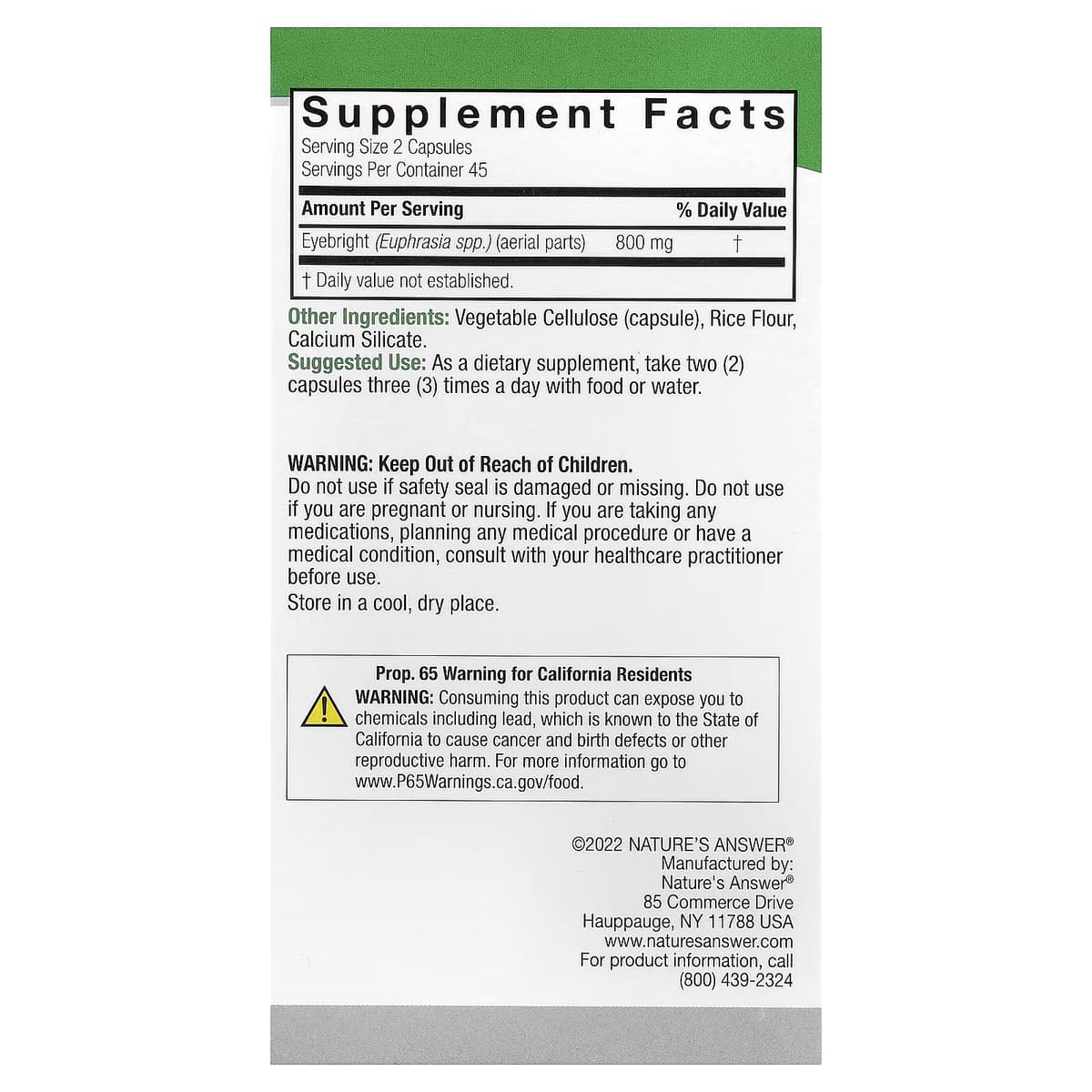 Nature's Answer - Eyebright - 90 Vcaps
