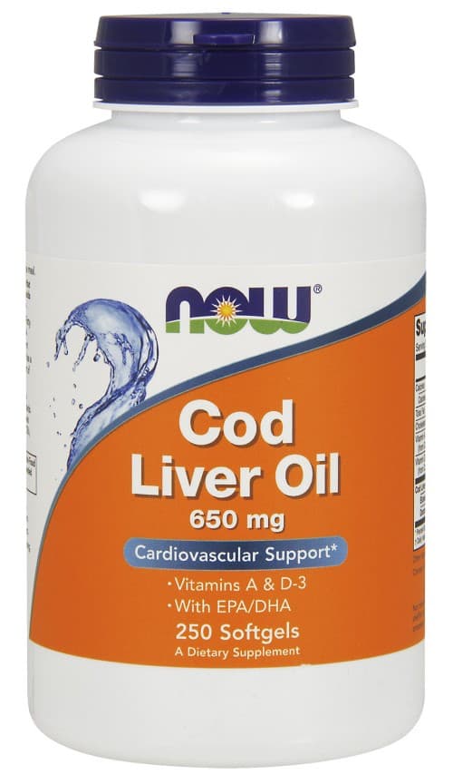 NOW Foods - Cod Liver Oil, 1000mg Extra Strength 650mg - 250 Sgels