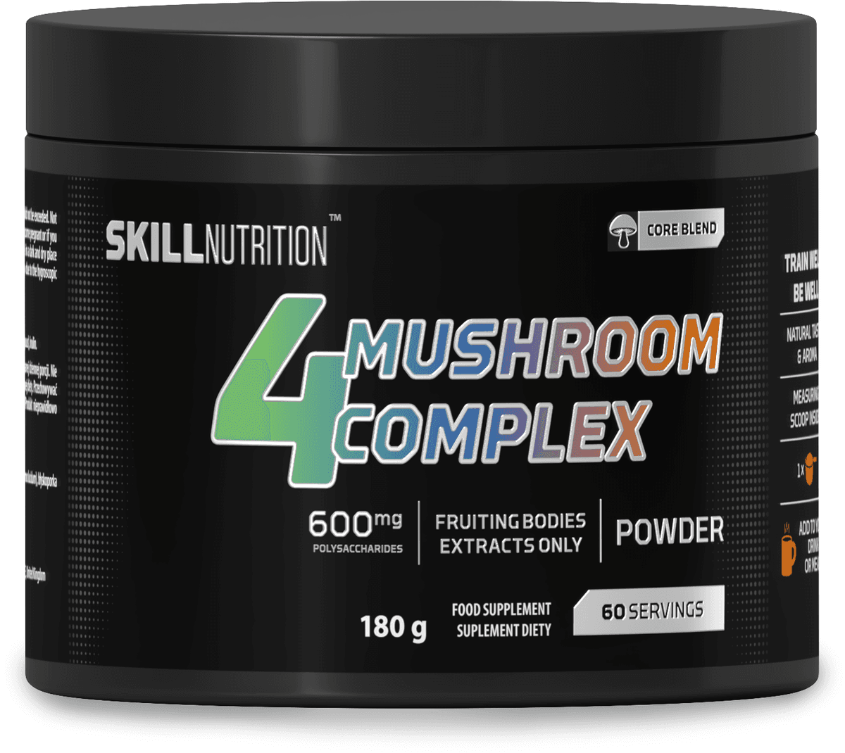 Skill Nutrition - 4 Mushroom Complex - 180g – Skill Nutrition förpackning