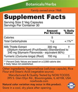 NOW Foods - Milk Thistle Extract With Turmeric, 150mg - 60 Vcaps