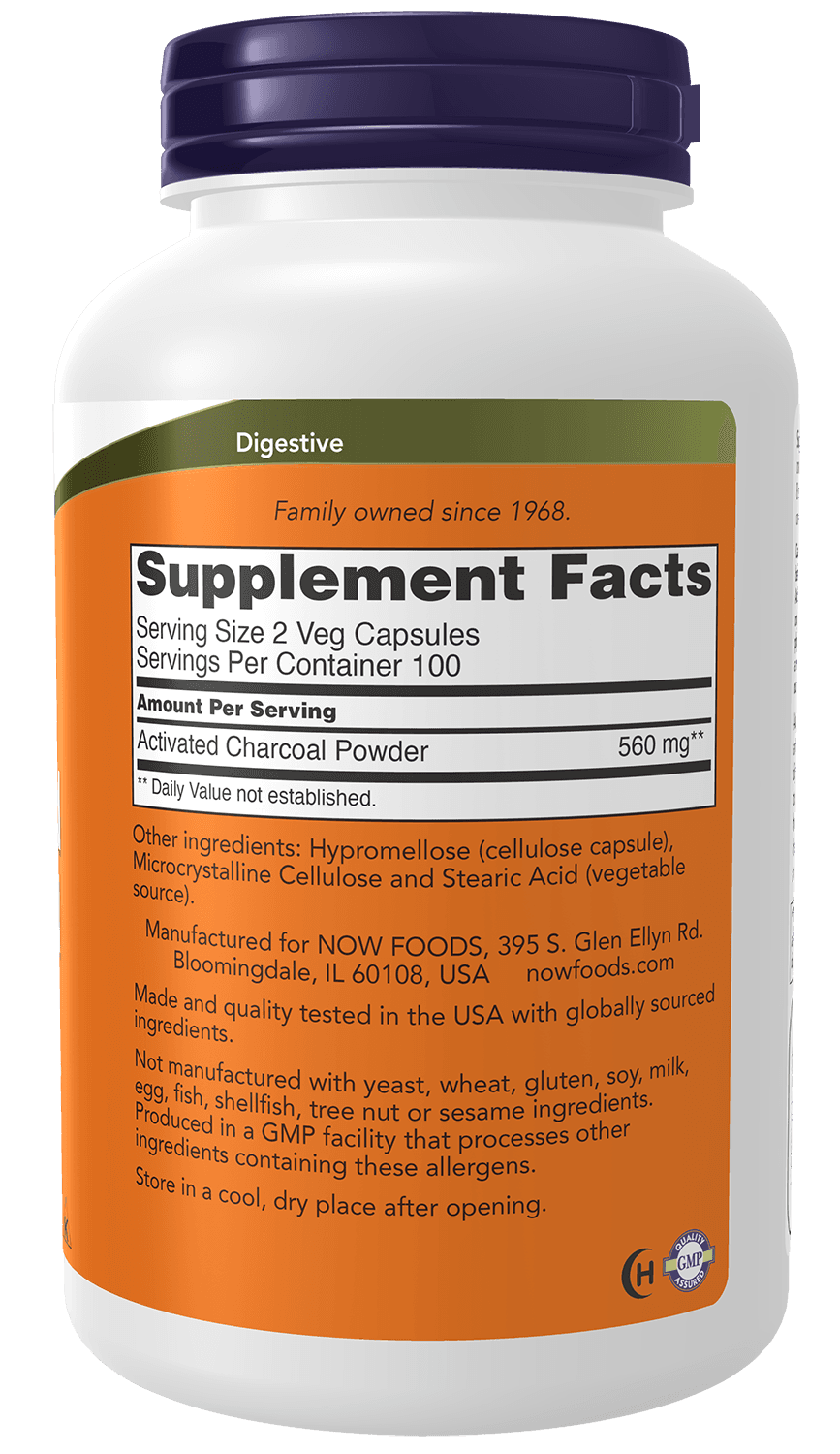 Now Foods - Activated Charcoal - 200 Vcaps