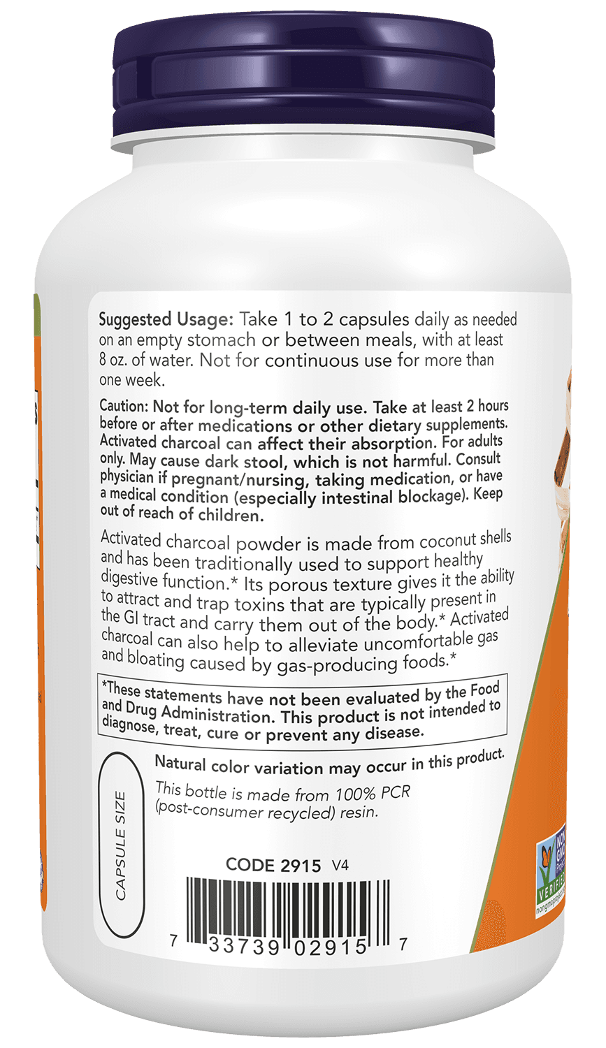 Now Foods - Activated Charcoal - 200 Vcaps